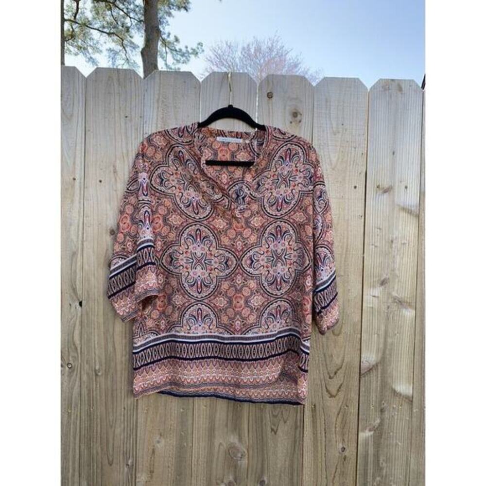 Violet+Claire 3/4th Sleeve Tie Top Blouse Size Medium Orange Light Spring Summer